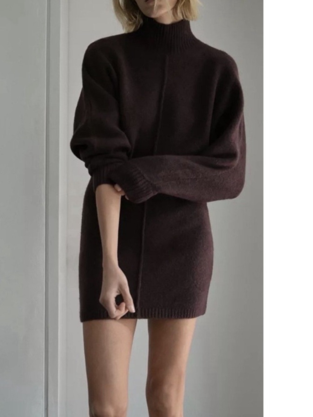 Zara Mini Mock Neck Sweater Dress in Dark Brown-New With Tags!